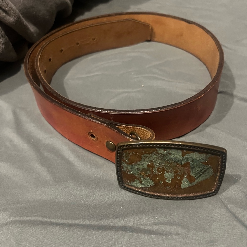 Alumaline 4108 BB-317 Leather Belt Sz 36 Rustic Patina Metal Buckle Artisan